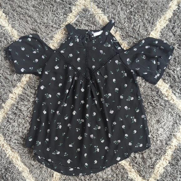 Sienna Sky Tops - Sienna Sky Black Ditsy Floral Cold Shoulder Halter Neck Blouse Size XS